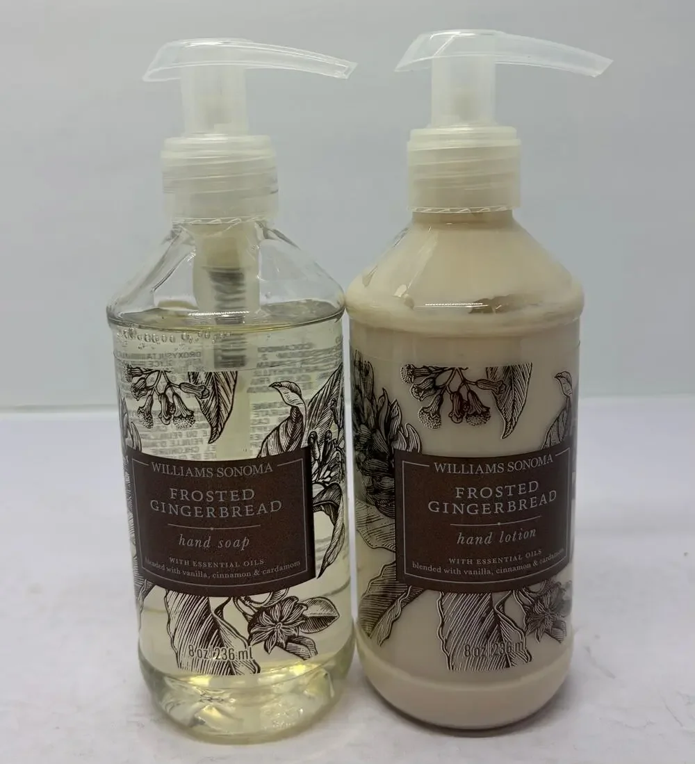 Williams Sonoma New Frosted Gingerbread Hand Soap and Lotion Set 8oz Each